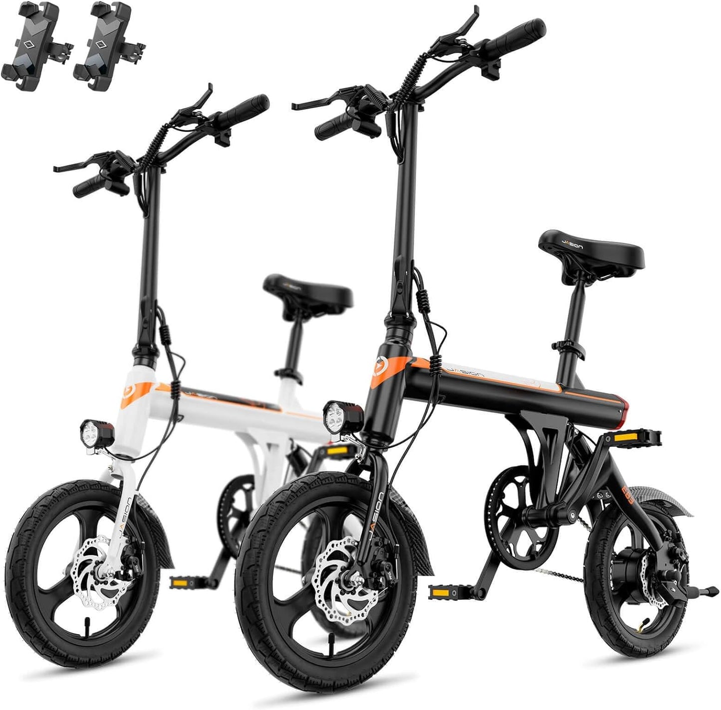 Jasion EB3 Electric Bike Adults 21mph, 500W Peak Motor, 270Wh Battery, Rear Suspension, 3 Levels Assist, 14&prime;&prime; Folding Ebike for Adults and Teens, Complies to UL2849