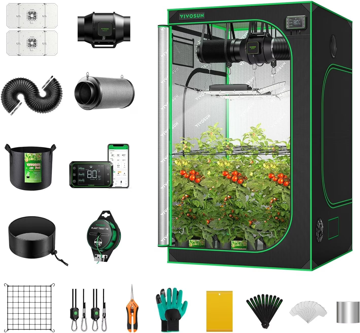 VIVOSUN GIY Smart Grow Tent System 2x2, WiFi-Integrated Grow Tent Kit, with Automate Ventilation and Circulation, Schedule Full Spectrum 100W LED Grow Light, and GrowHub E42A Controller