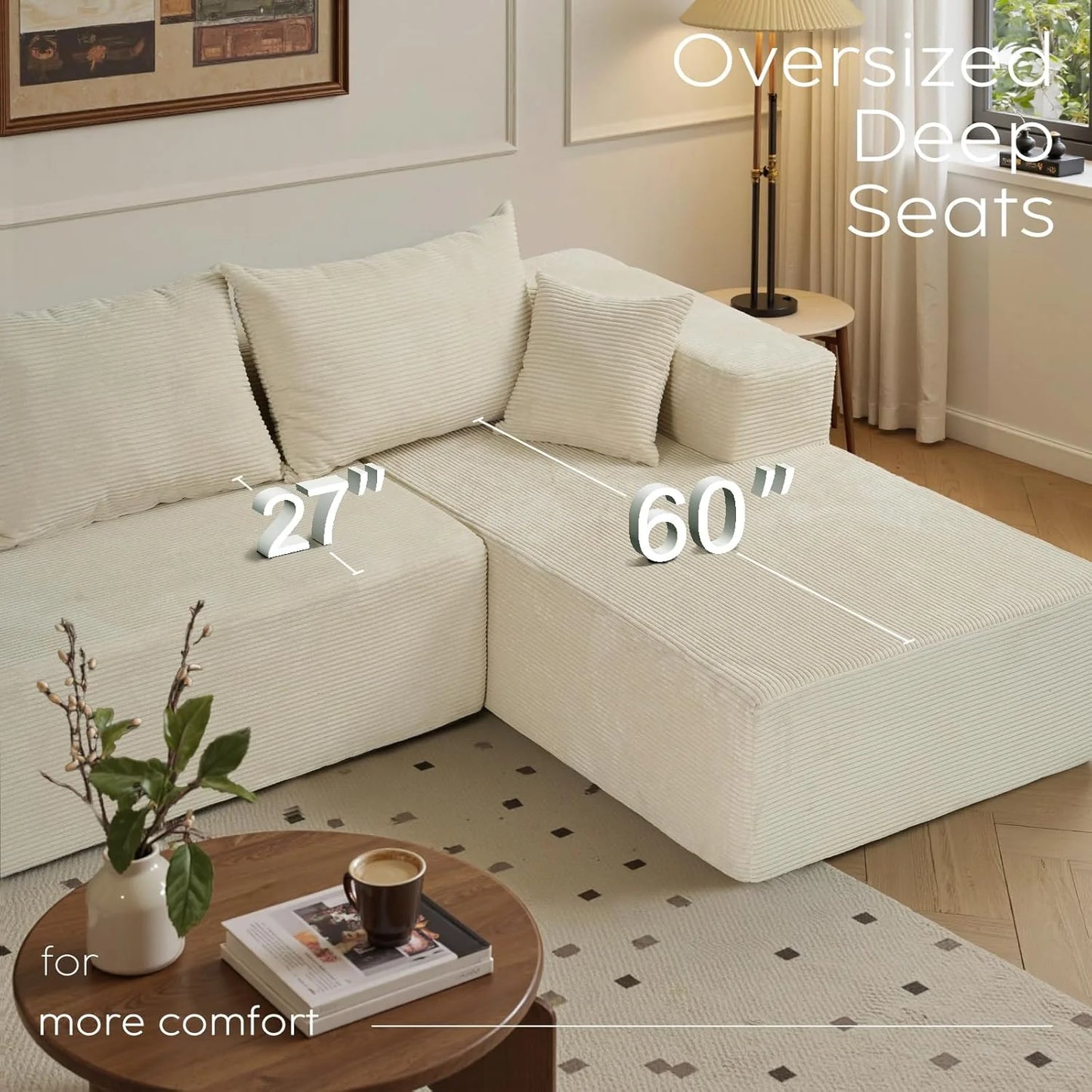 Cloud Sectional Couch with L-Shape Chaise,Modern Modular Sofa with Deep Seat, Upholstered Couches for Living Room Bedroom,No Assembly Required, Beige (Left Facing Chaise)