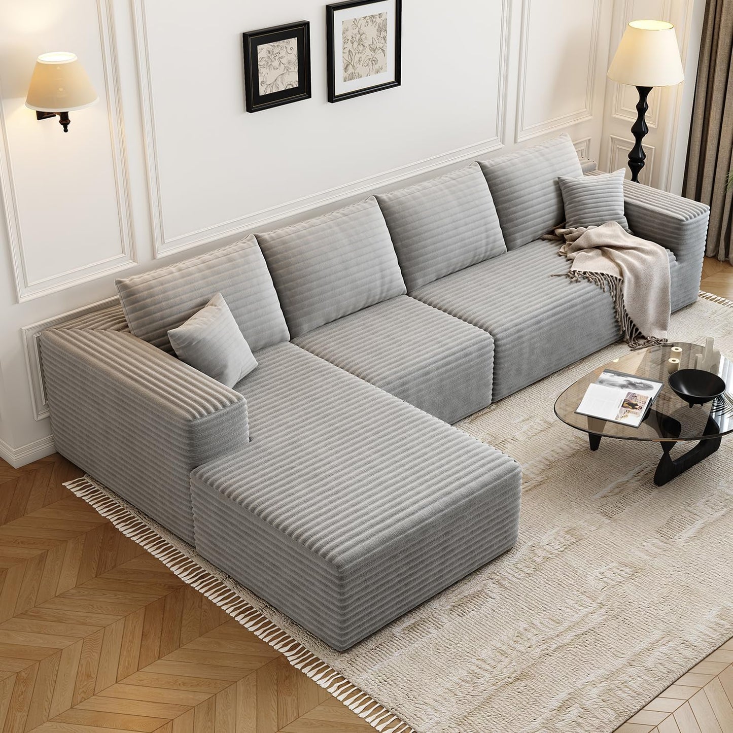 107.5" Cloud Modular Sectional Sofa Couch with L-Shape Chaise,Modern Minimalist Upholstered Couches for Living Room Bedroom,Deep Seat Corner Couch .No Assembly Required (Black,Left Facing Chaise)