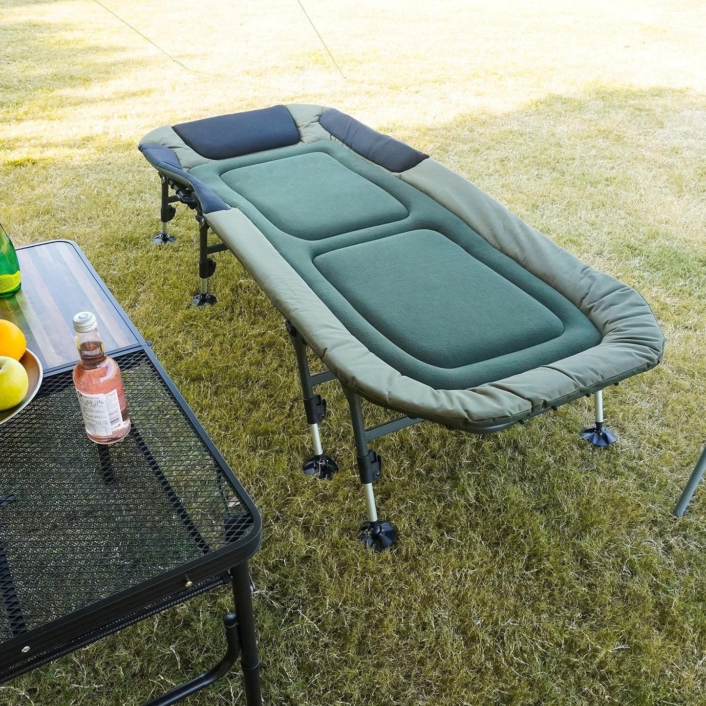 Camping Cots for Adults 330Lbs with Carry Bag, Heavy Duty Folding Bed with Soft Padded Cushion, Portable Military Cot for Hunting, 180 Adjustable Reclining Outdoor Lounger