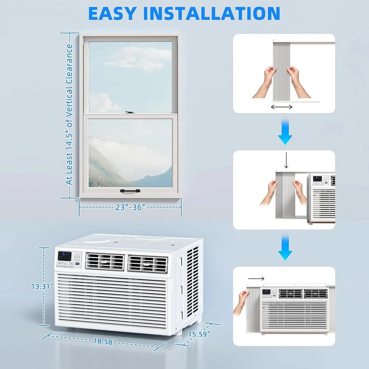 Antarctic Star 12,000 BTU U-shaped window air conditioner, cools rooms up to 550 square feet with 6 modes, 24-hour timer, ultra-quiet window air conditioner