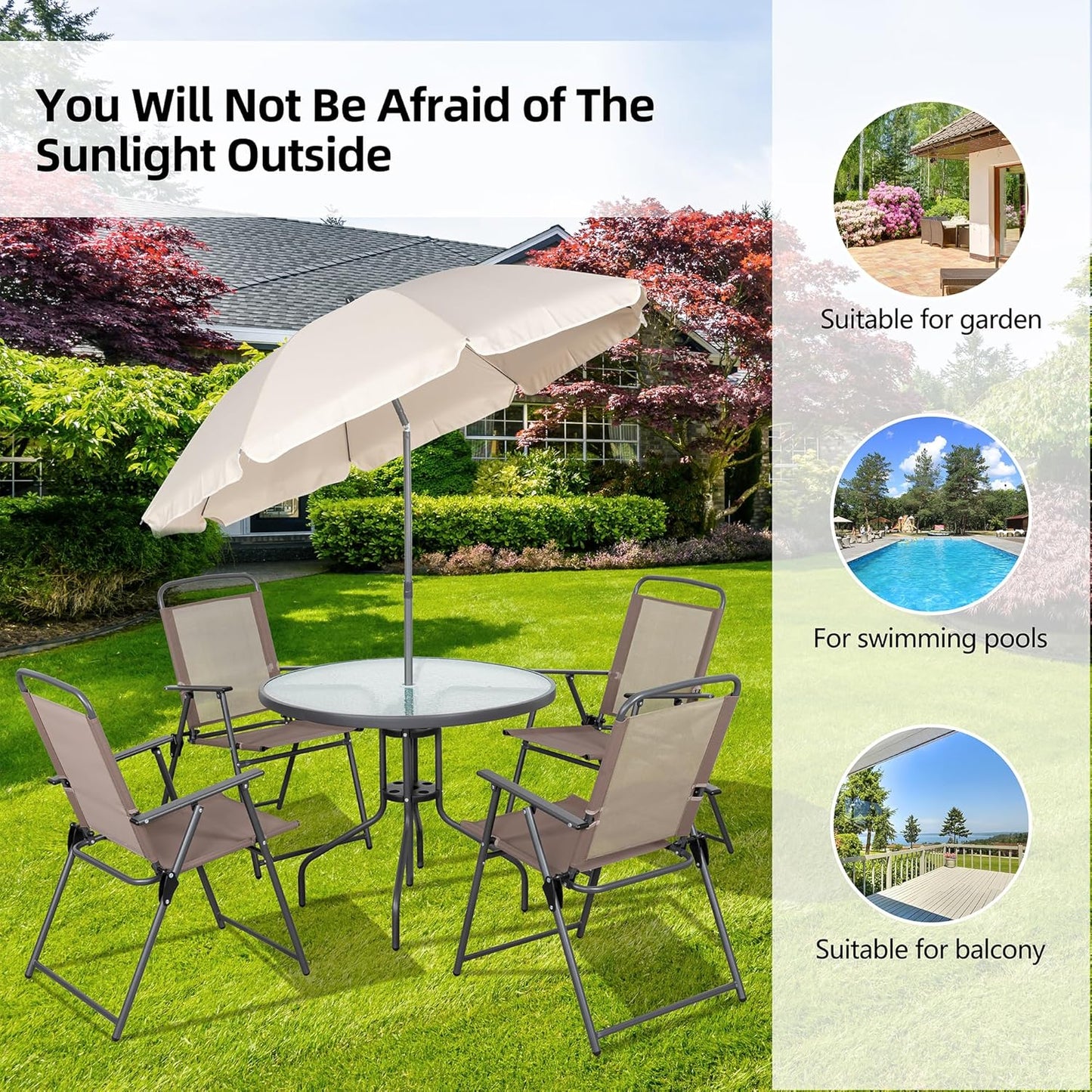 Vongrasig 6 Piece Folding Patio Dining Set Small Metal Outdoor Garden Patio Table and Chair Set