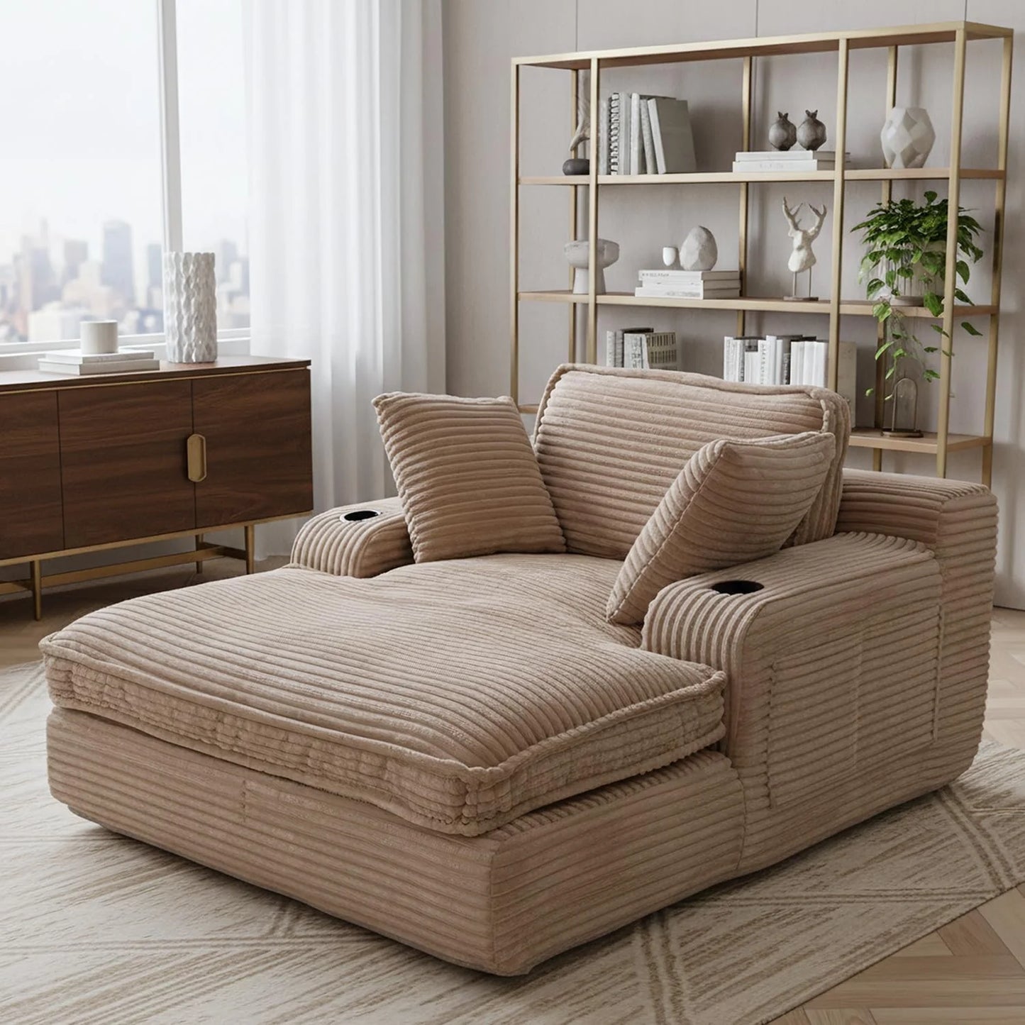 67" Oversized Chaise Lounge Chair Indoor Soft Boneless Cloud Couch with 3 Pillows 4 Side Pockets