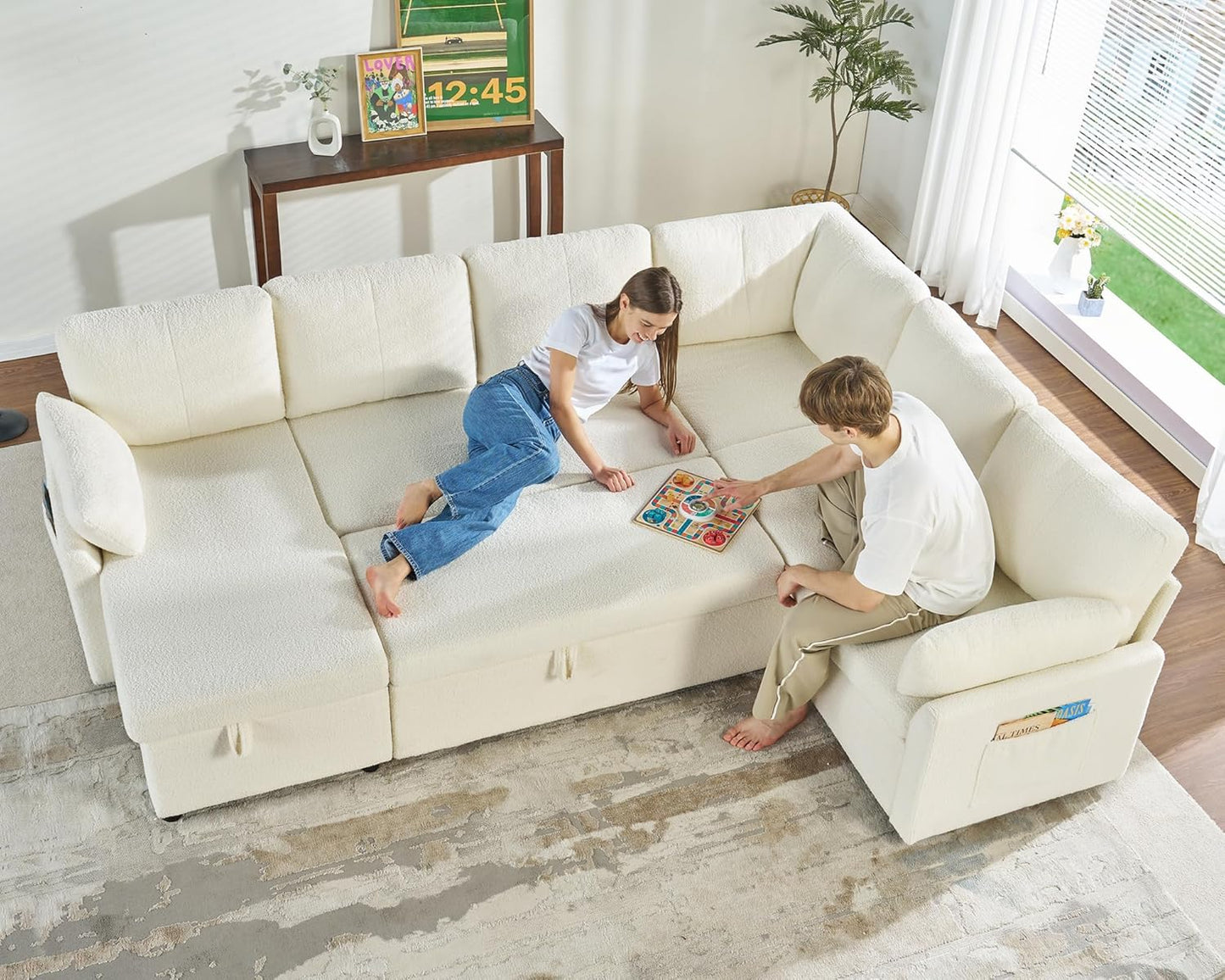 VanAcc Sofa Bed, Sleeper Sofa with Storage Chaise 2 in 1 Pull Out Couch Living Room