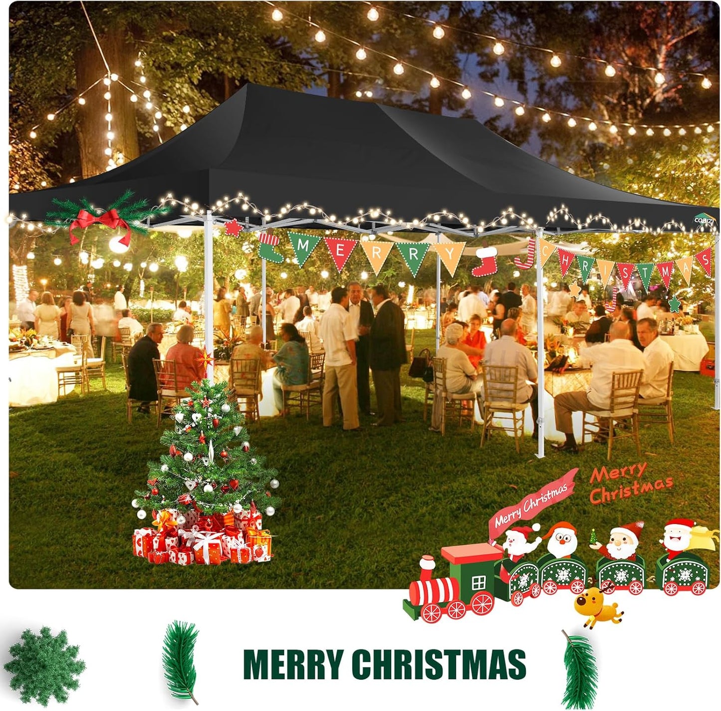 COBIZI 10x20 Heavy Duty Pop up Canopy Tent with 6 sidewalls Easy Up Commercial Outdoor Canopy Wedding Party Tents for Parties All Season Wind & Waterproof Gazebo with Roller Bag,Black(Frame Thickened)