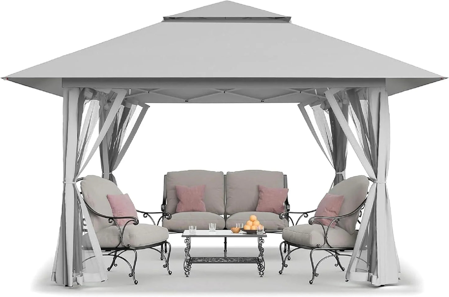 CROWN SHADES 13x13 Pop Up Gazebo, Canopy Tent, Gazebos on Clearance - Outdoor Gazebo for Backyard & Patio Furniture - Carpa Pop Up Tent with Wheeled STO-N-Go Cover Bag (Beige & Coffee)
