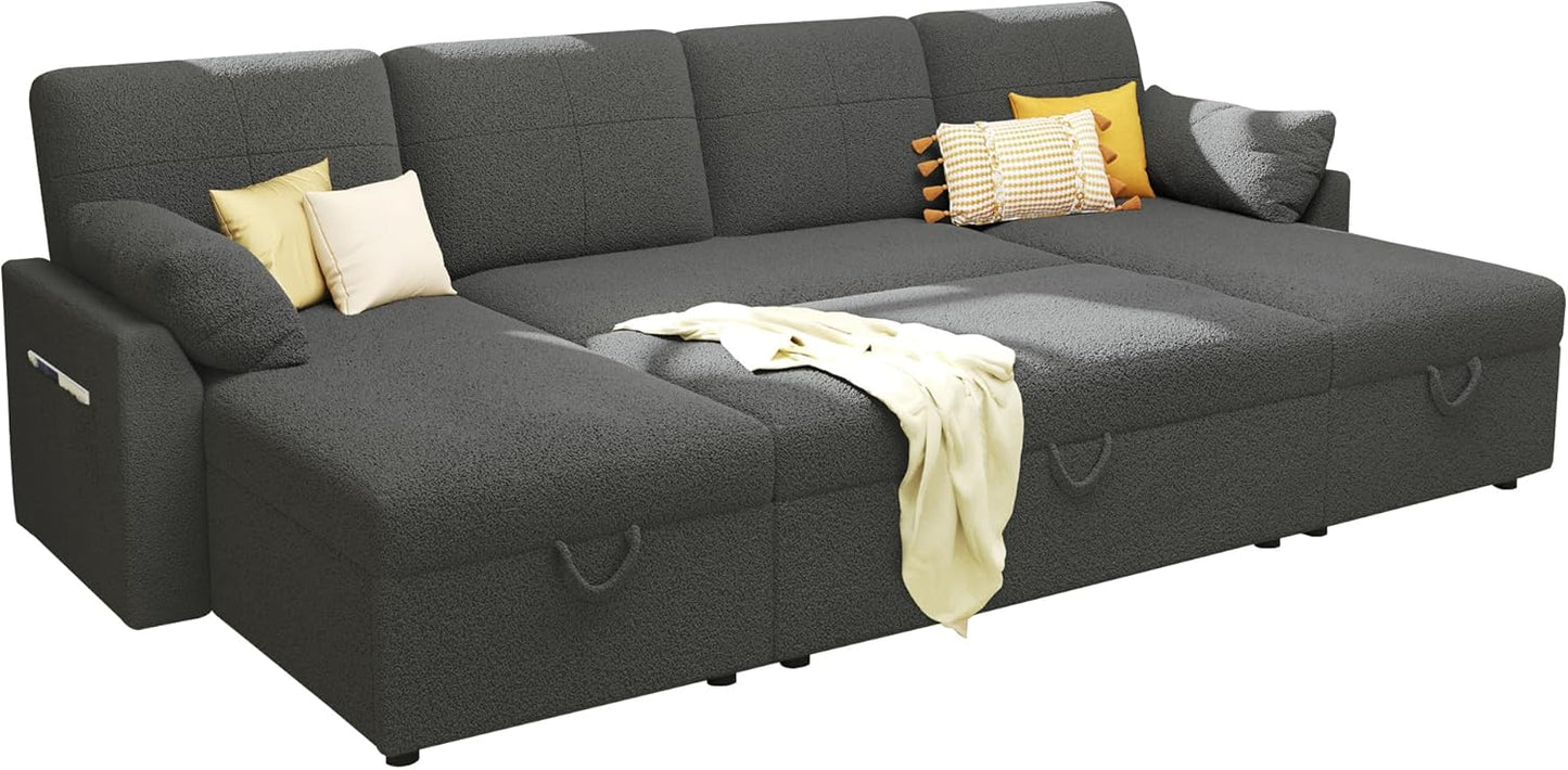 VanAcc Sofa Bed, Sleeper Sofa with Storage Chaise 2 in 1 Pull Out Couch Living Room