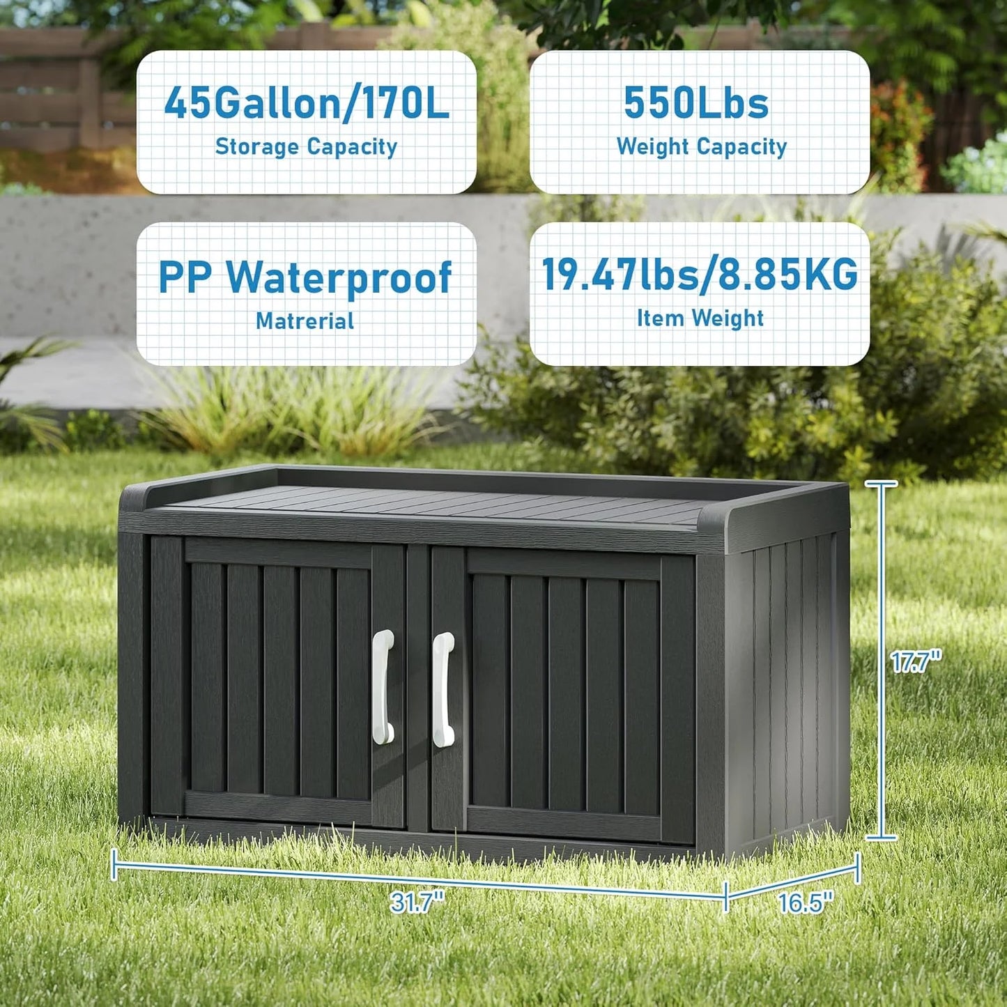 KAMABOKO Outdoor Shoe Storage Cabinet, Waterproof UV-Resistant Entryway Storage Bench Indoor Outdoor with 2 Barn Doors, Adjustable Shelves for Entryway, Bedroom, Hallway,Living Room(Black)