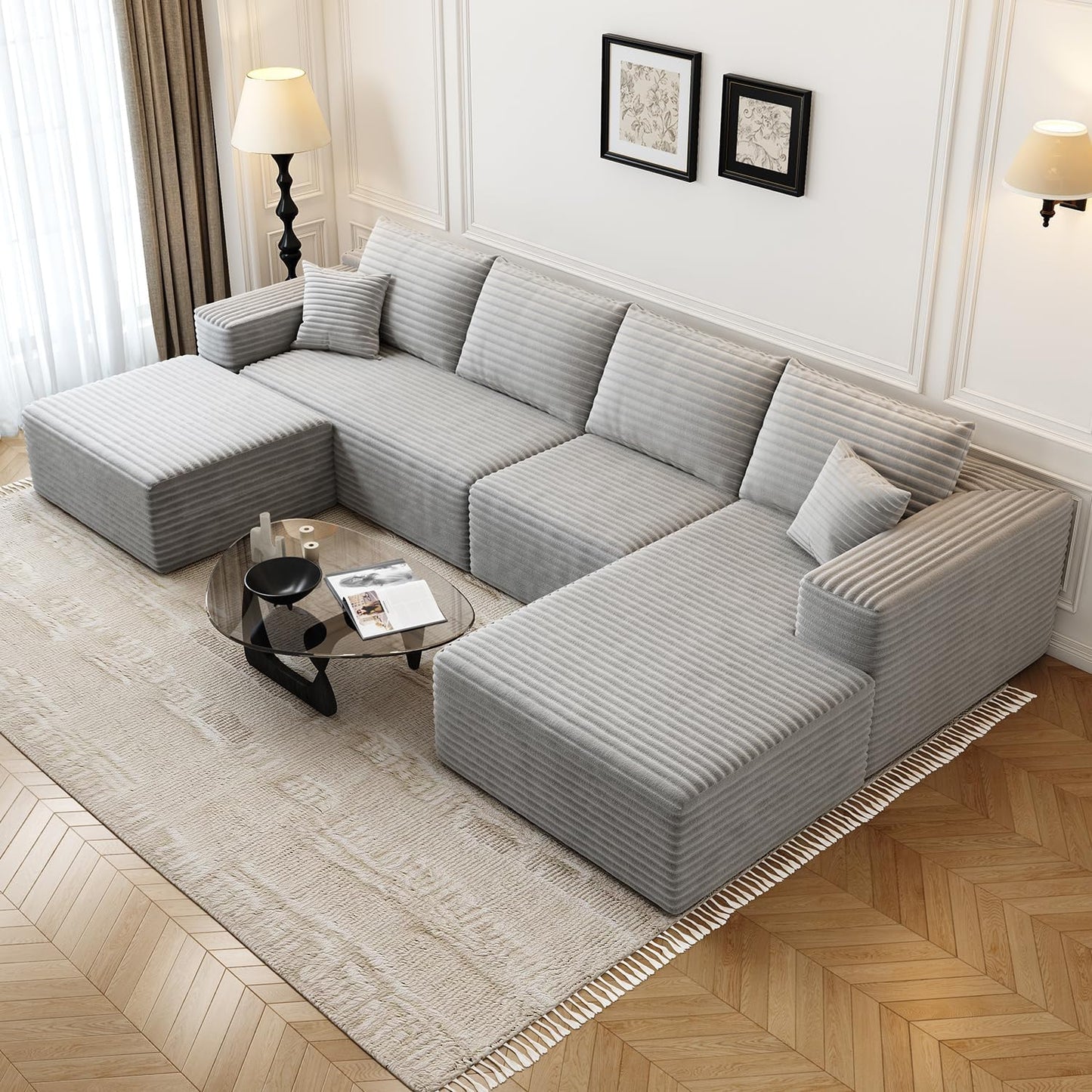 107.5" Cloud Modular Sectional Sofa Couch with L-Shape Chaise,Modern Minimalist Upholstered Couches for Living Room Bedroom,Deep Seat Corner Couch .No Assembly Required (Black,Left Facing Chaise)