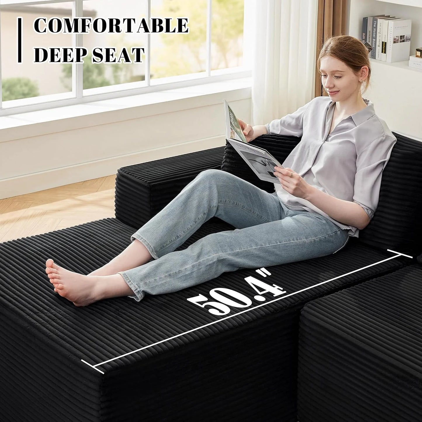 110 Cloud Sectional Couch, Boneless Sofa for Living Room Modular Sectional Sofa with Deep Seat