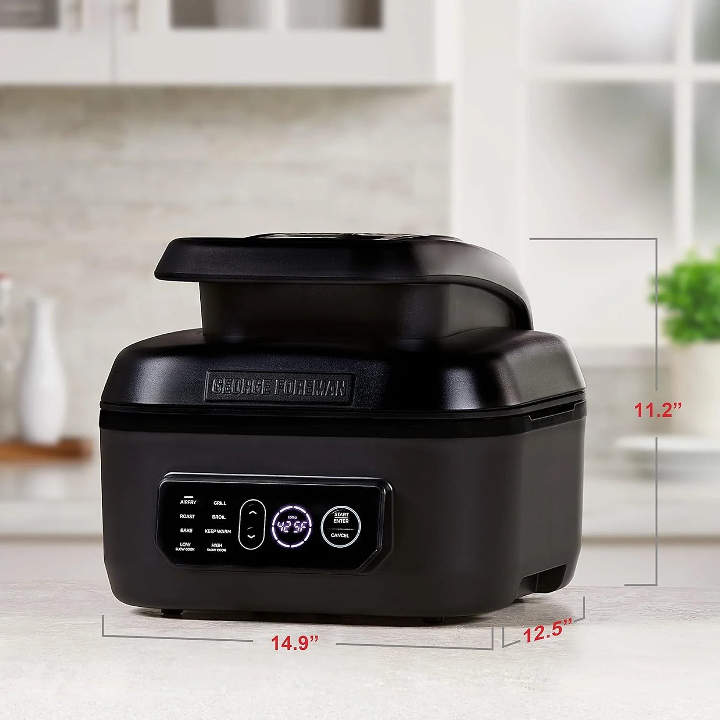 George Foreman Beyond Grill锟?7-in-1 Electric Indoor Grill with Air Fry Technology, MCAFD800D, Black, Large