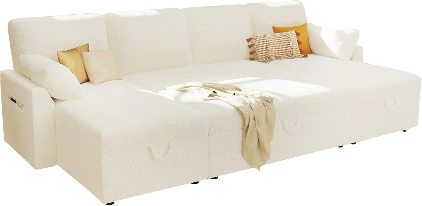 VanAcc Sofa Bed, Sleeper Sofa with Storage Chaise 2 in 1 Pull Out Couch Living Room