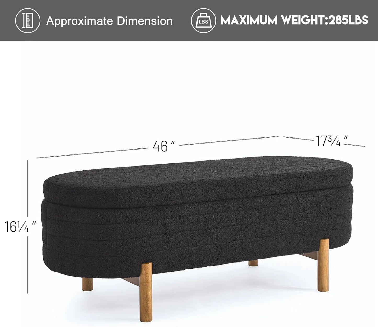 Furniliving Modern Storage Ottoman Bench, Sherpa Ottoman End of Bed Bench with Solid Wood Legs Upholstered Ottoman Benches with Storage Indoor Bench for Living Room with Rolled Arm, Entryway, White
