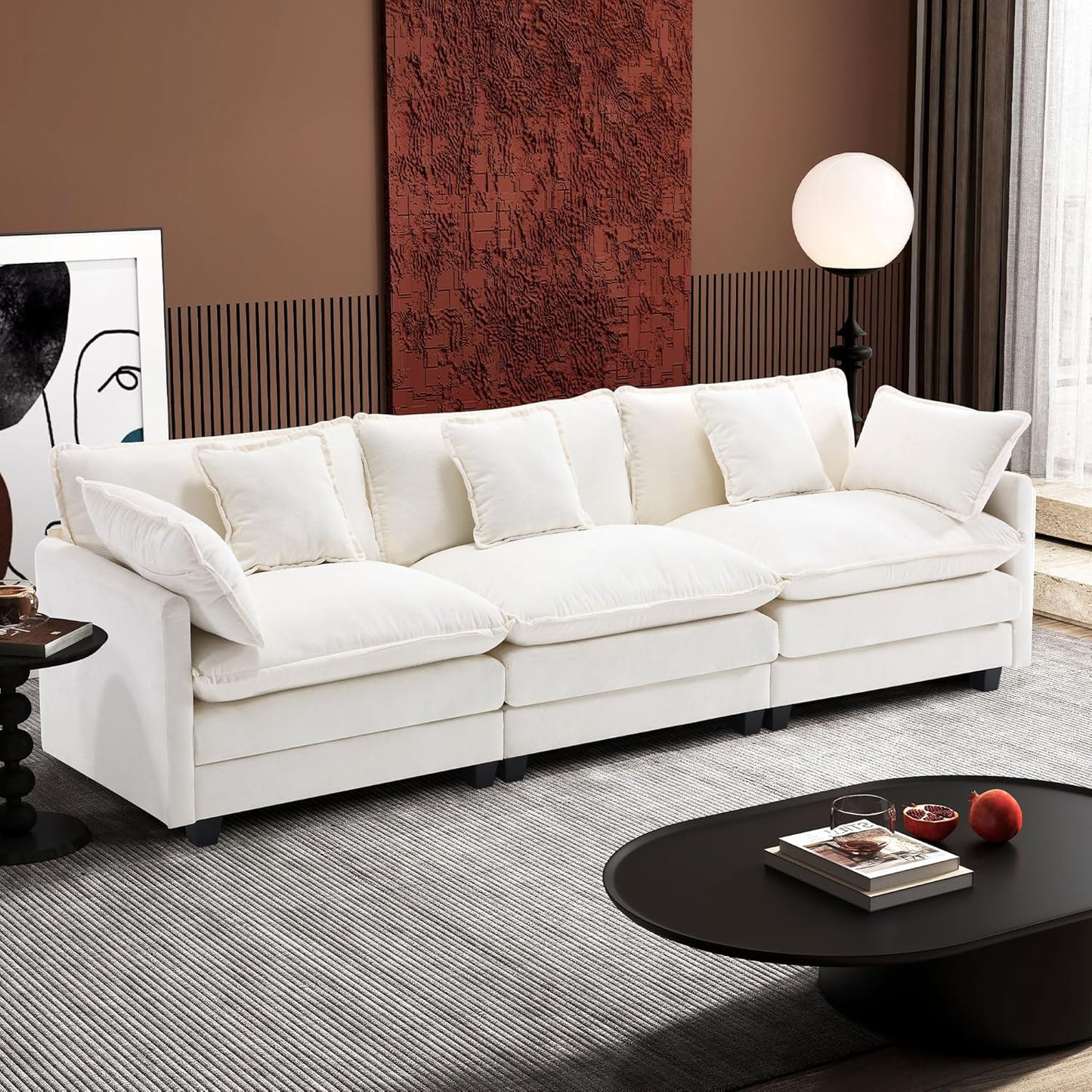 111.4 Inch L-Shaped Modern Sofa Modular Cloud Sofa Ottoman 4-Seater Chenille Deep Seat Sofa