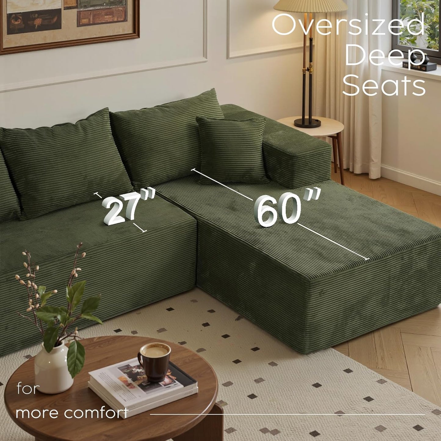 Cloud Sectional Couch with L-Shape Chaise,Modern Modular Sofa with Deep Seat, Upholstered Couches for Living Room Bedroom,No Assembly Required, Beige (Left Facing Chaise)