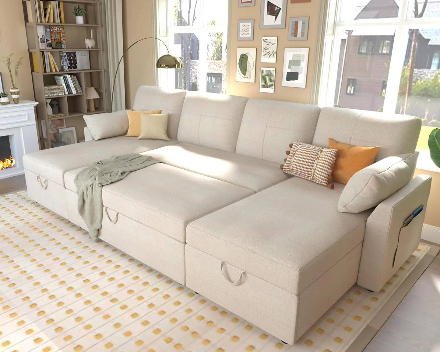 VanAcc Sofa Bed, Sleeper Sofa with Storage Chaise 2 in 1 Pull Out Couch Living Room