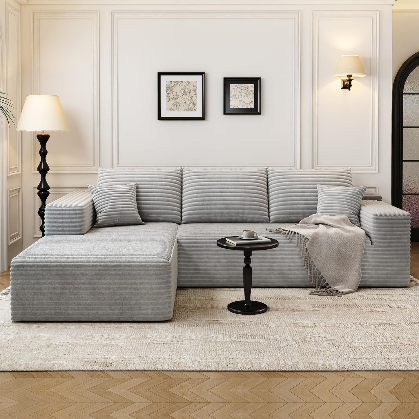 107.5" Cloud Modular Sectional Sofa Couch with L-Shape Chaise,Modern Minimalist Upholstered Couches for Living Room Bedroom,Deep Seat Corner Couch .No Assembly Required (Black,Left Facing Chaise)