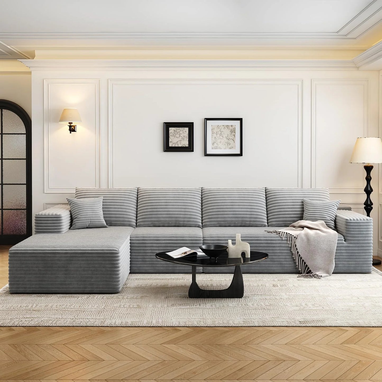 107.5" Cloud Modular Sectional Sofa Couch with L-Shape Chaise,Modern Minimalist Upholstered Couches for Living Room Bedroom,Deep Seat Corner Couch .No Assembly Required (Black,Left Facing Chaise)