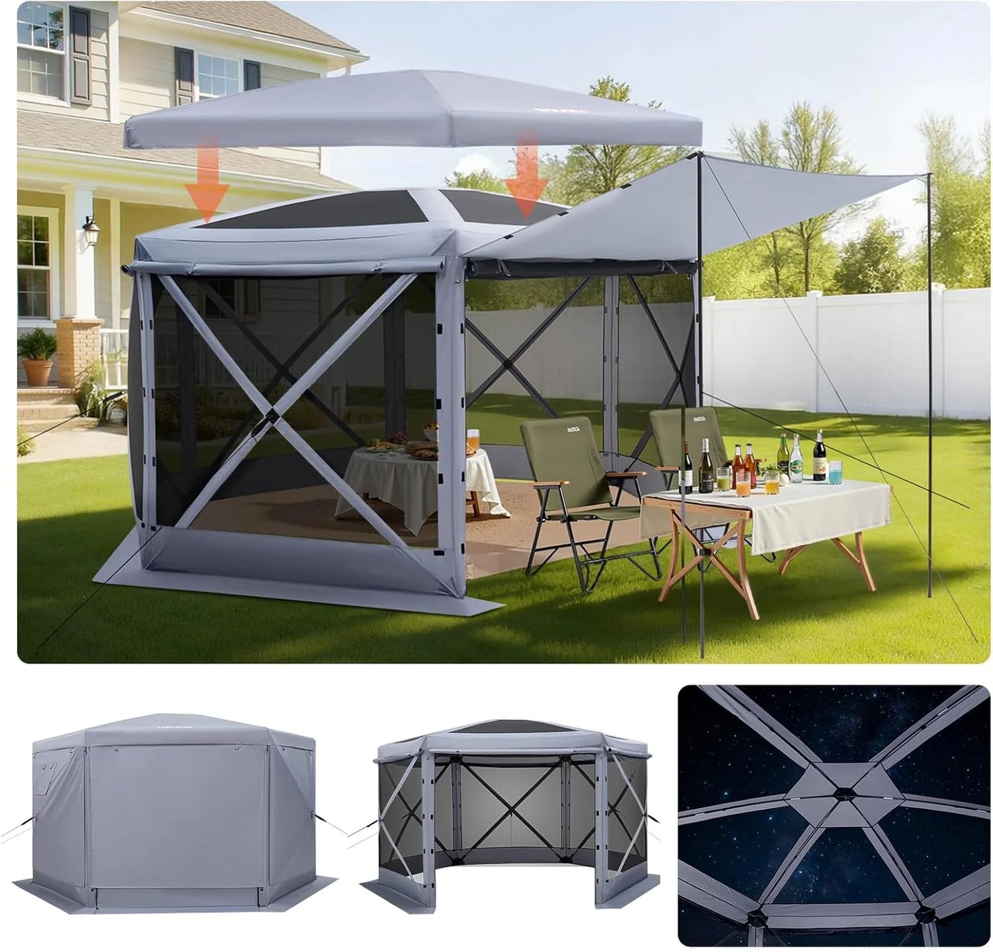 VEVOR 12x12ft Pop Up Gazebo Tent with Mosquito Netting, 6 Removable Wind Panels