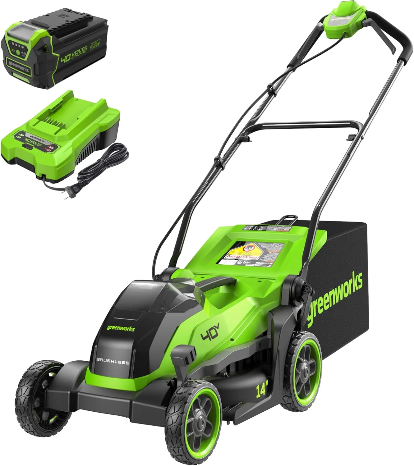 Greenworks 40V 16" Cordless Lawn Mower, Ultra-Light Push Mower with 4.0Ah Battery