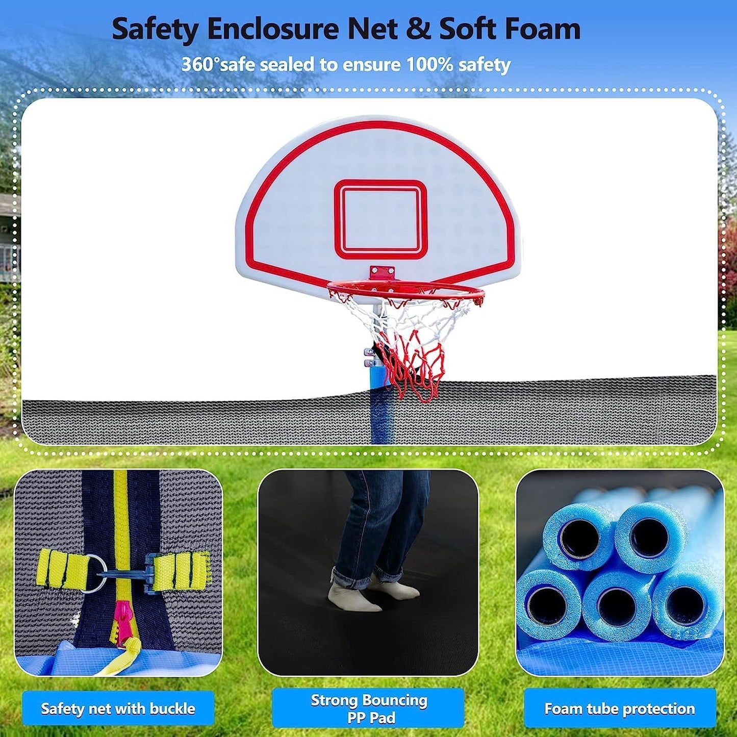Upgraded 16Ft Trampoline with Basketball Hoop & Net