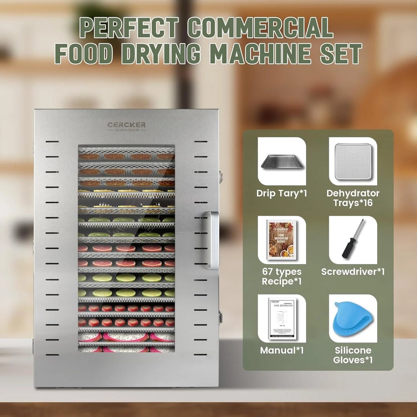 Commercial Food Dehydrator 16 Trays 1500W 70-190掳F Large
