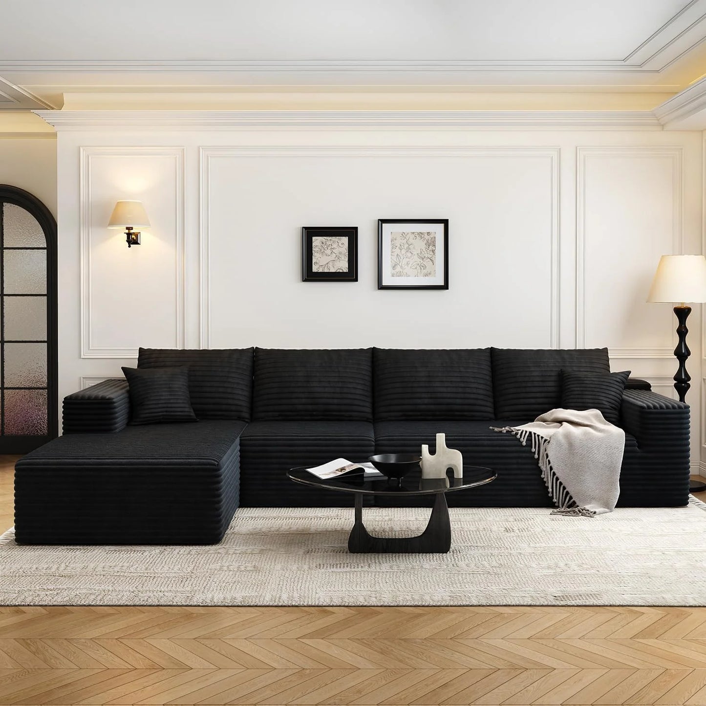 107.5" Cloud Modular Sectional Sofa Couch with L-Shape Chaise,Modern Minimalist Upholstered Couches for Living Room Bedroom,Deep Seat Corner Couch .No Assembly Required (Black,Left Facing Chaise)