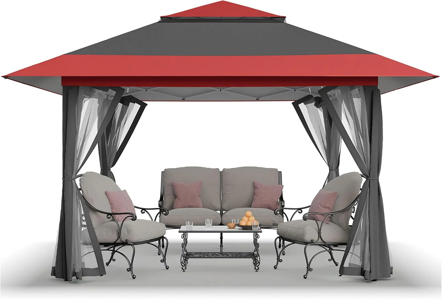 CROWN SHADES 13x13 Pop Up Gazebo, Canopy Tent, Gazebos on Clearance - Outdoor Gazebo for Backyard & Patio Furniture - Carpa Pop Up Tent with Wheeled STO-N-Go Cover Bag (Beige & Coffee)