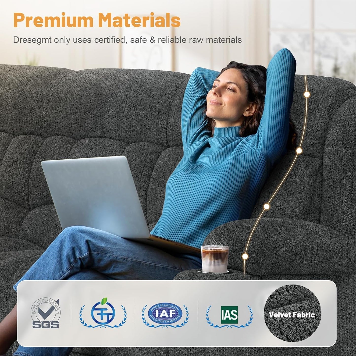 3 Seat Reclining Sofa with Storage Drawer USB Ports & Cup Holders Manual Couch