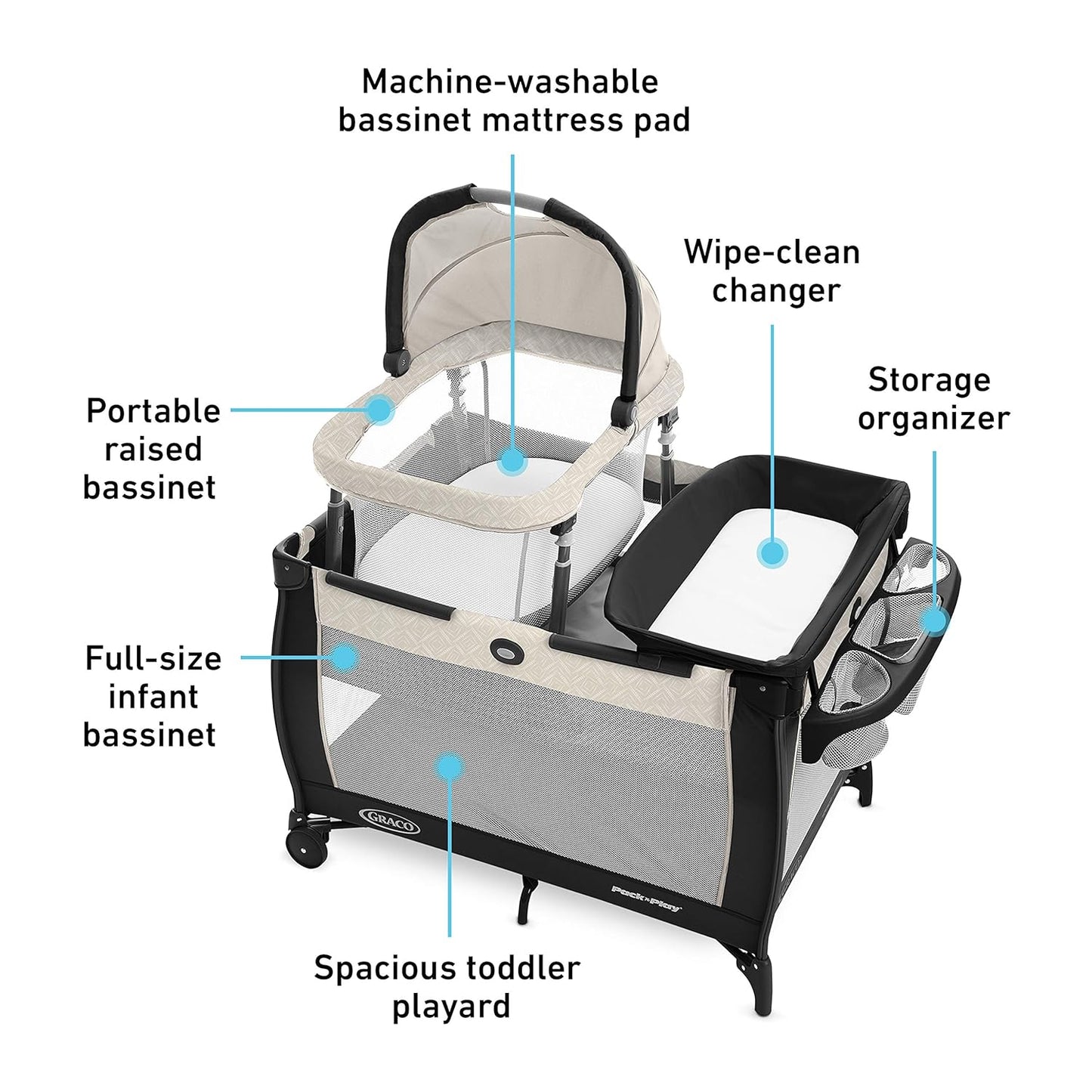 Graco Pack 'n Play Close2Baby Bassinet Playard Features Portable Bassinet Diaper Changer and More Derby