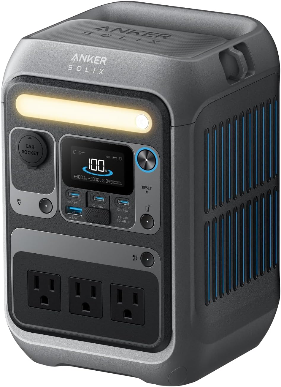 Anker Solar Generator SOLIX C300 with 60W Solar Panel, 288Wh Portable Power Station, 300W (600W Surge), LiFePO4 Battery, 140W Two-Way Fast Charging, for Outdoor Camping, Traveling, and Emergencies