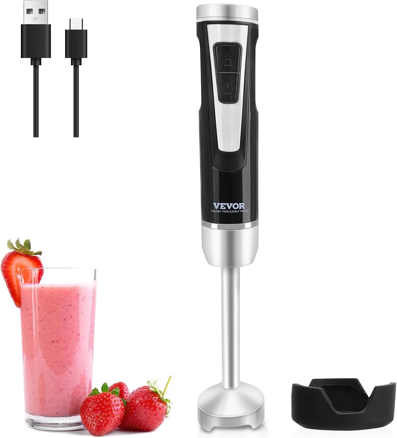 VEVOR Commercial Immersion Blender, 750W 20" Heavy Duty Hand Mixer, Variable Speed Kitchen Stick Mixer with 304 Stainless Steel Blade, Multi-Purpose Portable Mixer for Soup, Smoothie, Puree, Baby Food