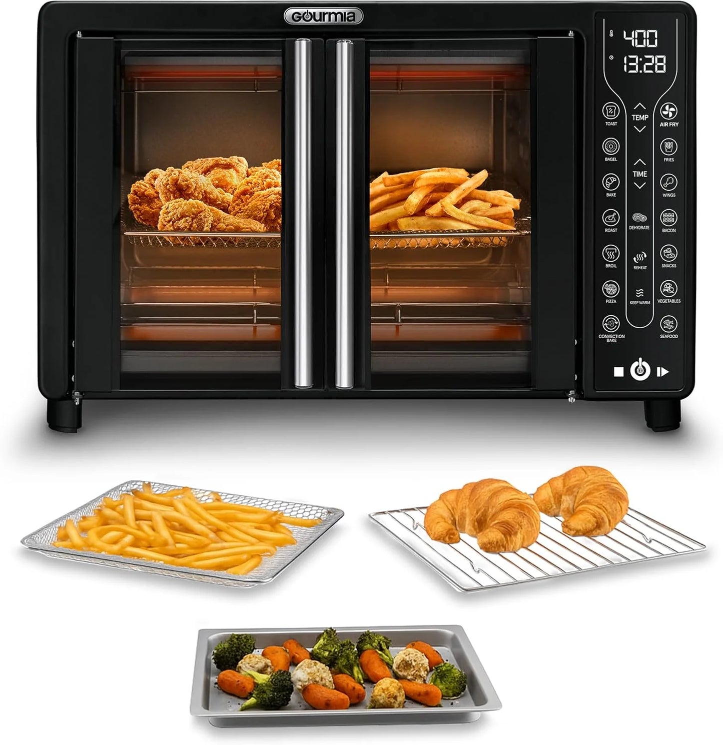 Gourmia French Door Air Fryer 25 Qt Large Capacity Convection Oven, Fryforce 360°