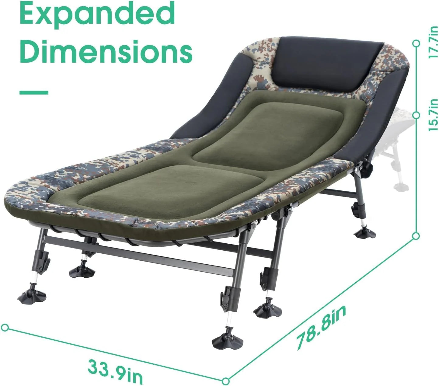 Camping Cots for Adults 330Lbs with Carry Bag, Heavy Duty Folding Bed with Soft Padded Cushion, Portable Military Cot for Hunting, 180 Adjustable Reclining Outdoor Lounger