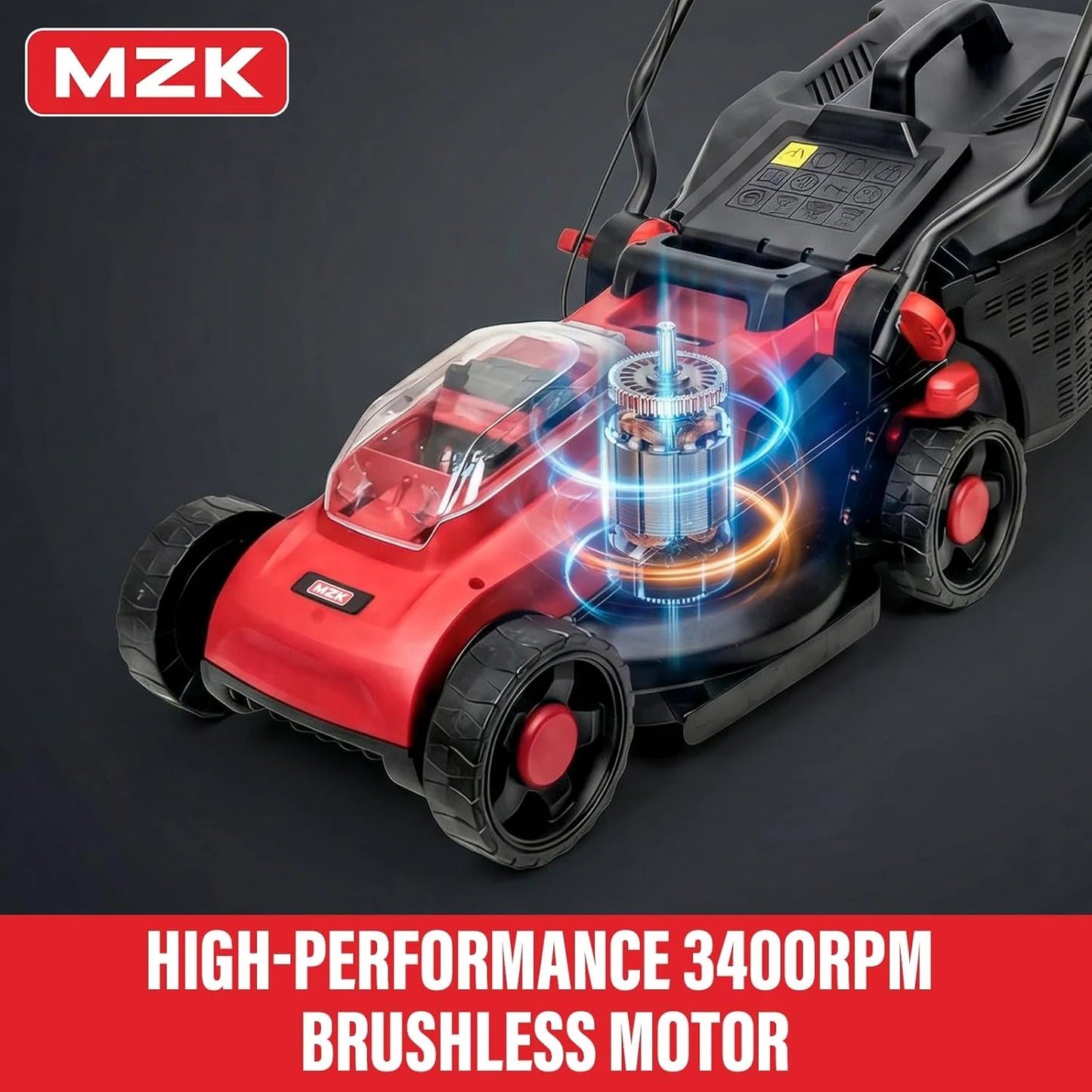 MZK 20V 13" Electric Lawn Mower, Brushless Cordless Lawn Mower with 4-Position Height
