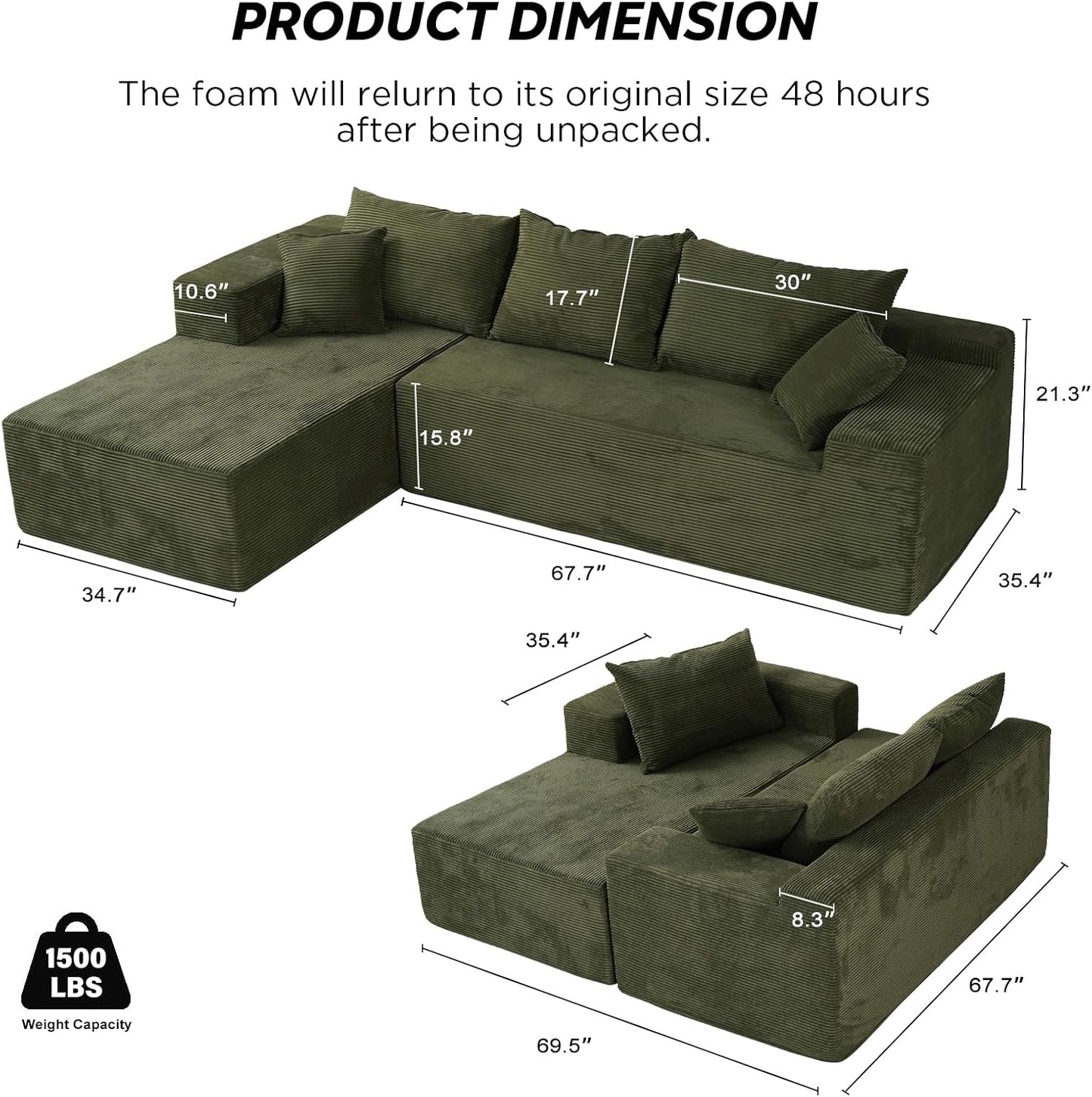 Cloud Sectional Couch with L-Shape Chaise,Modern Modular Sofa with Deep Seat, Upholstered Couches for Living Room Bedroom,No Assembly Required, Beige (Left Facing Chaise)