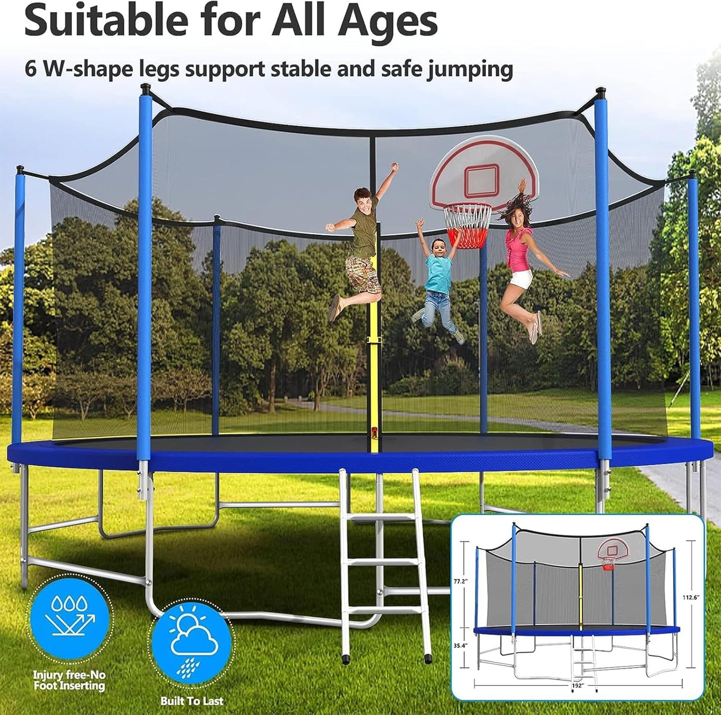 Upgraded 16Ft Trampoline with Basketball Hoop & Net