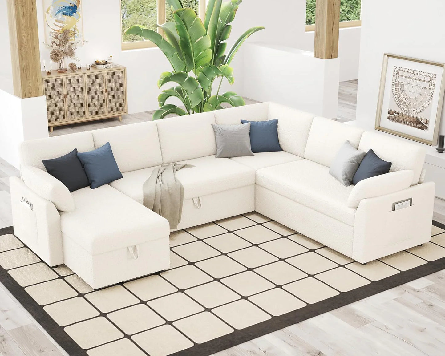 VanAcc Sofa Bed, Sleeper Sofa with Storage Chaise 2 in 1 Pull Out Couch Living Room