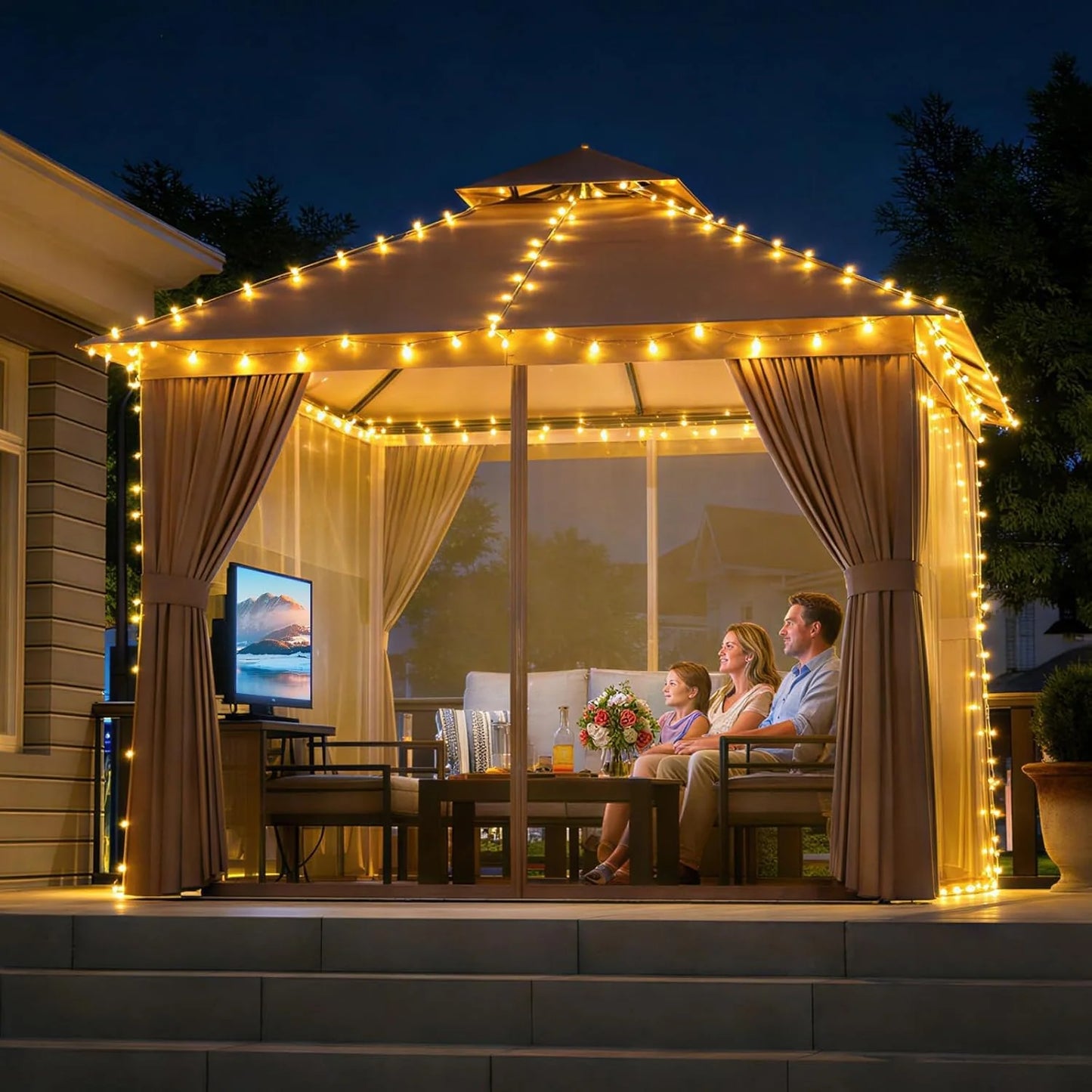 Aoxun Outdoor Gazebo for Patio 10x12, Metal Frame Canopy with Double Roofs, Heavy Duty Party Tent and Shelter with Mosquito Netting and Privacy Screen for Backyard, Lawn, Garden, Deck