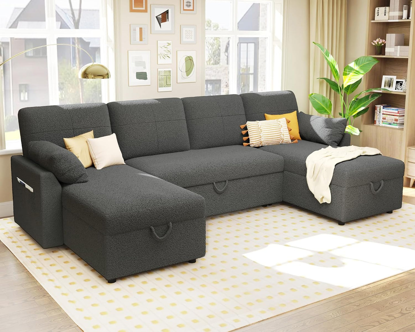 VanAcc Sofa Bed, Sleeper Sofa with Storage Chaise 2 in 1 Pull Out Couch Living Room