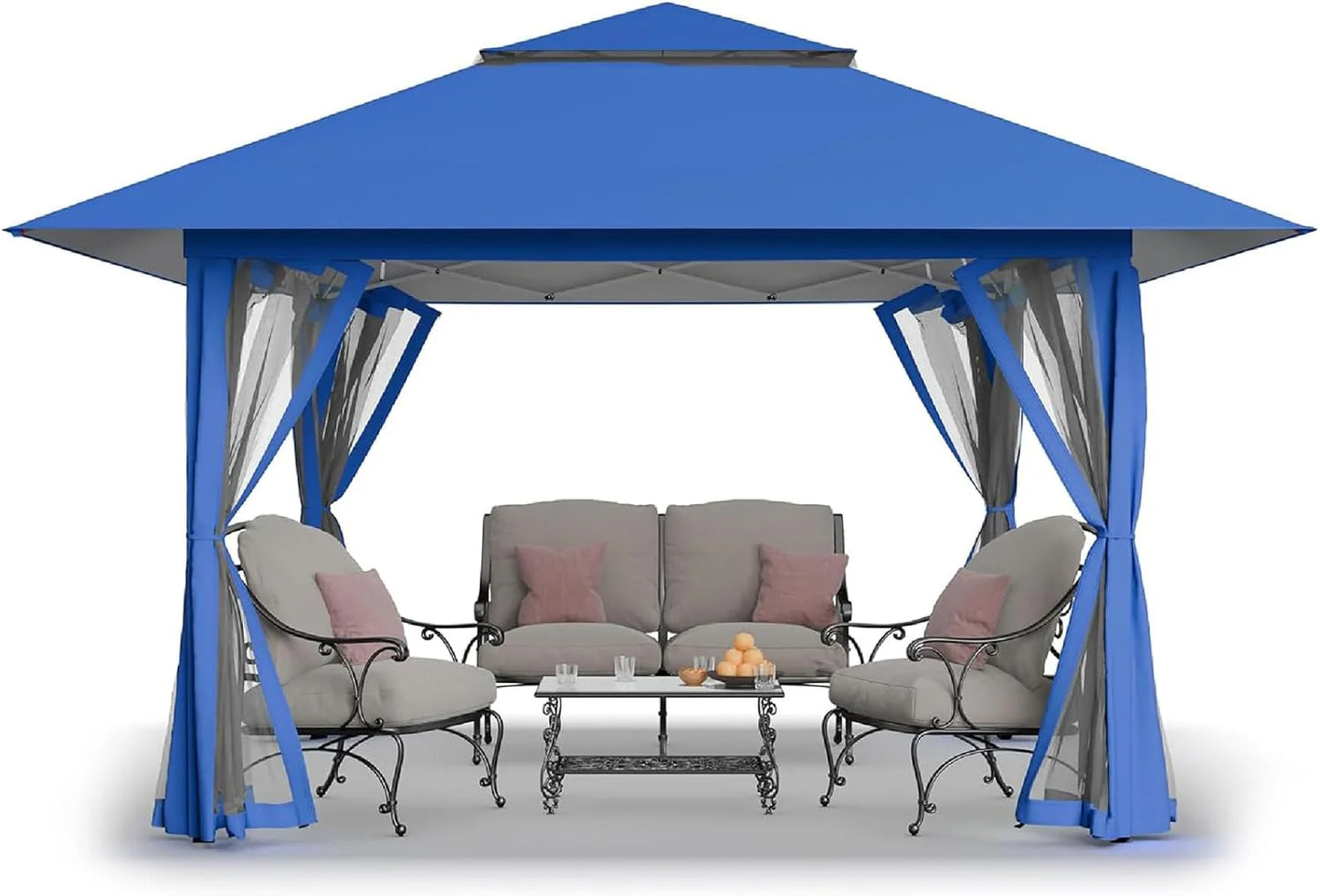 CROWN SHADES 13x13 Pop Up Gazebo, Canopy Tent, Gazebos on Clearance - Outdoor Gazebo for Backyard & Patio Furniture - Carpa Pop Up Tent with Wheeled STO-N-Go Cover Bag (Beige & Coffee)