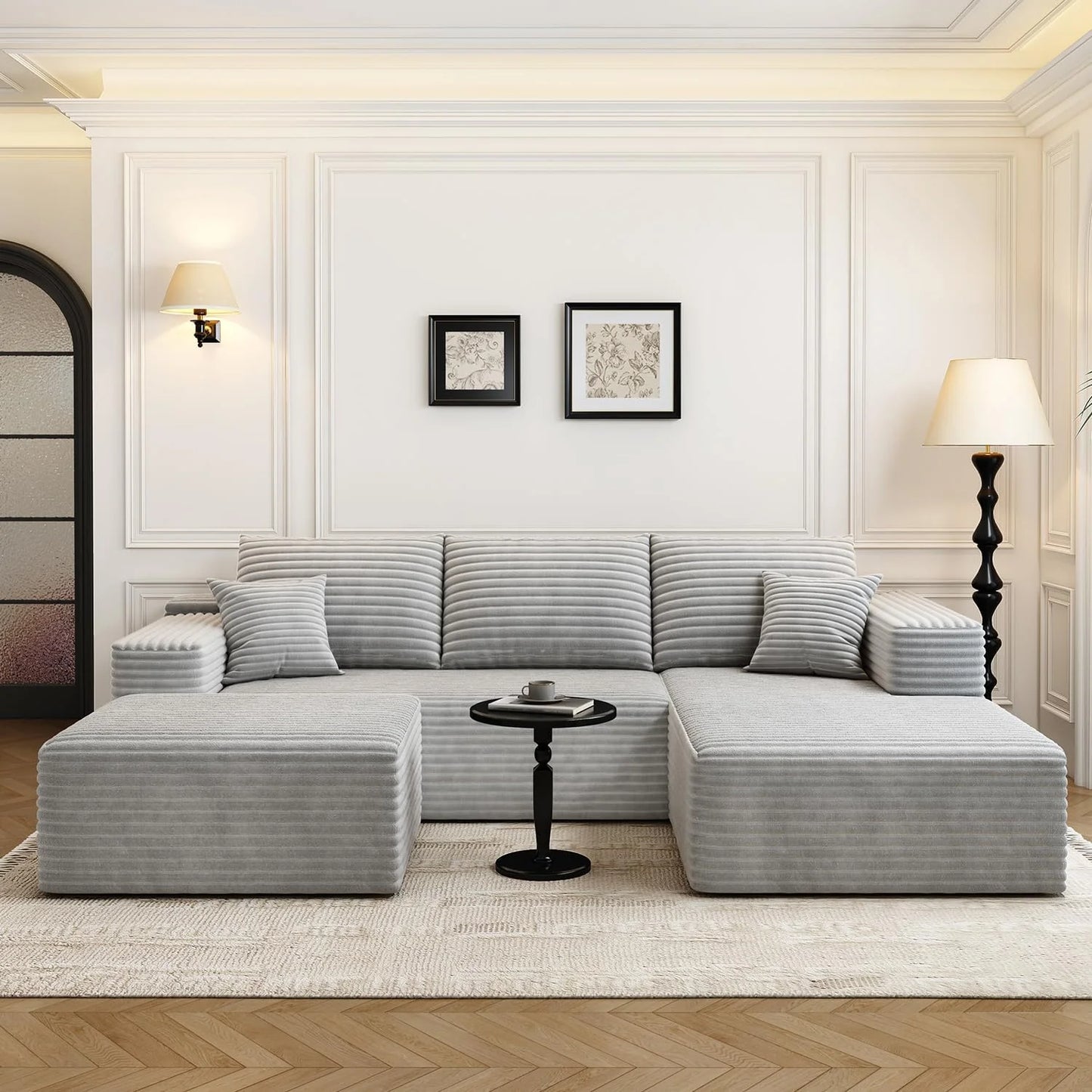 107.5" Cloud Modular Sectional Sofa Couch with L-Shape Chaise,Modern Minimalist Upholstered Couches for Living Room Bedroom,Deep Seat Corner Couch .No Assembly Required (Black,Left Facing Chaise)