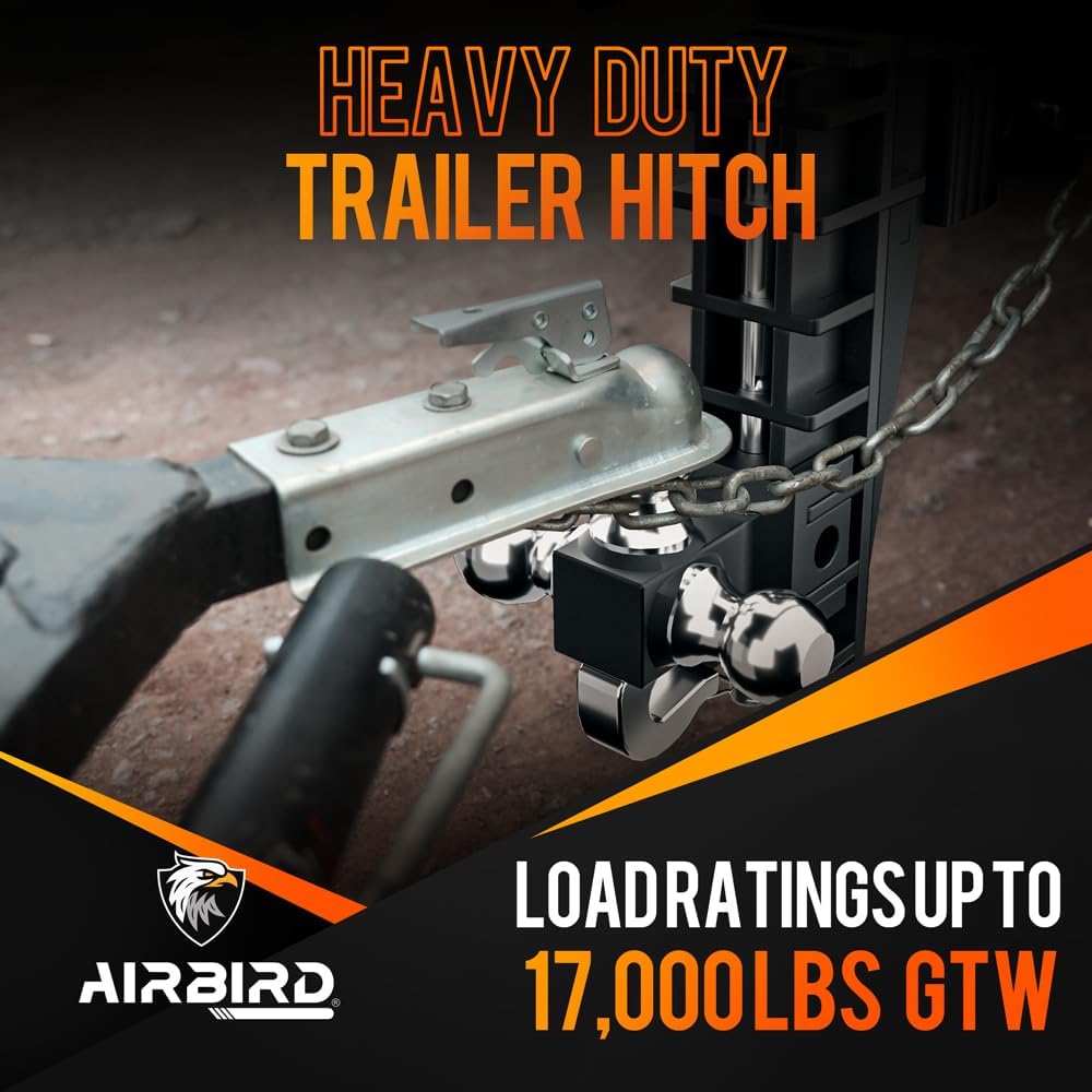 Adjustable Trailer Hitch Fits 2-Inch Receiver, Heavy Duty Tow Hitches (17000 LBS GTW) 6 Inch Drop Truck Hitch Tri-Ball Mount with Hook (1-7/8" x 2" x 2-5/16")