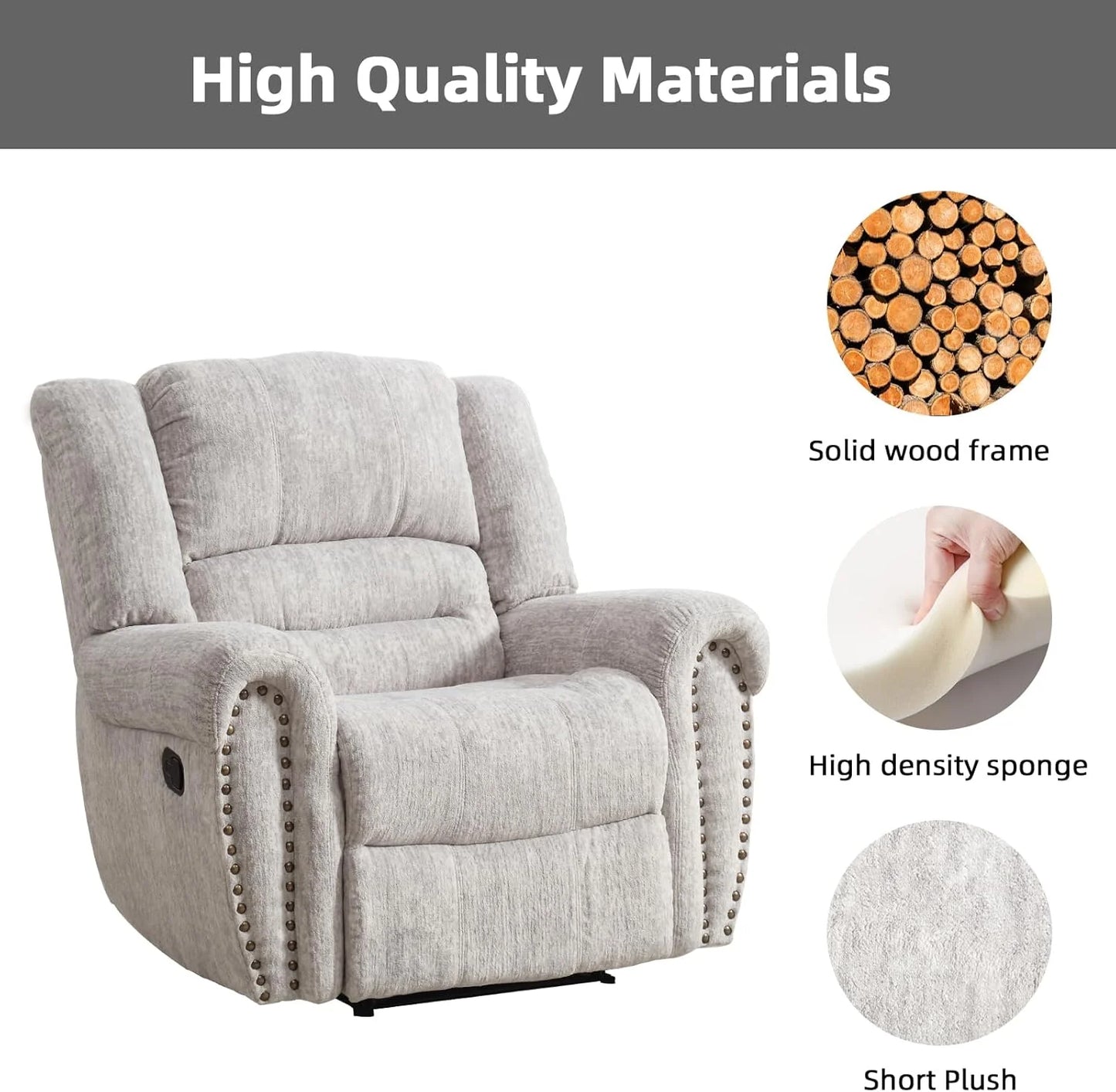 CANMOV Leather Recliner Chair, Classic and Traditional Manual Recliner Chair with Comfortable Arms and Back Single Sofa for Living Room, Nut Brown