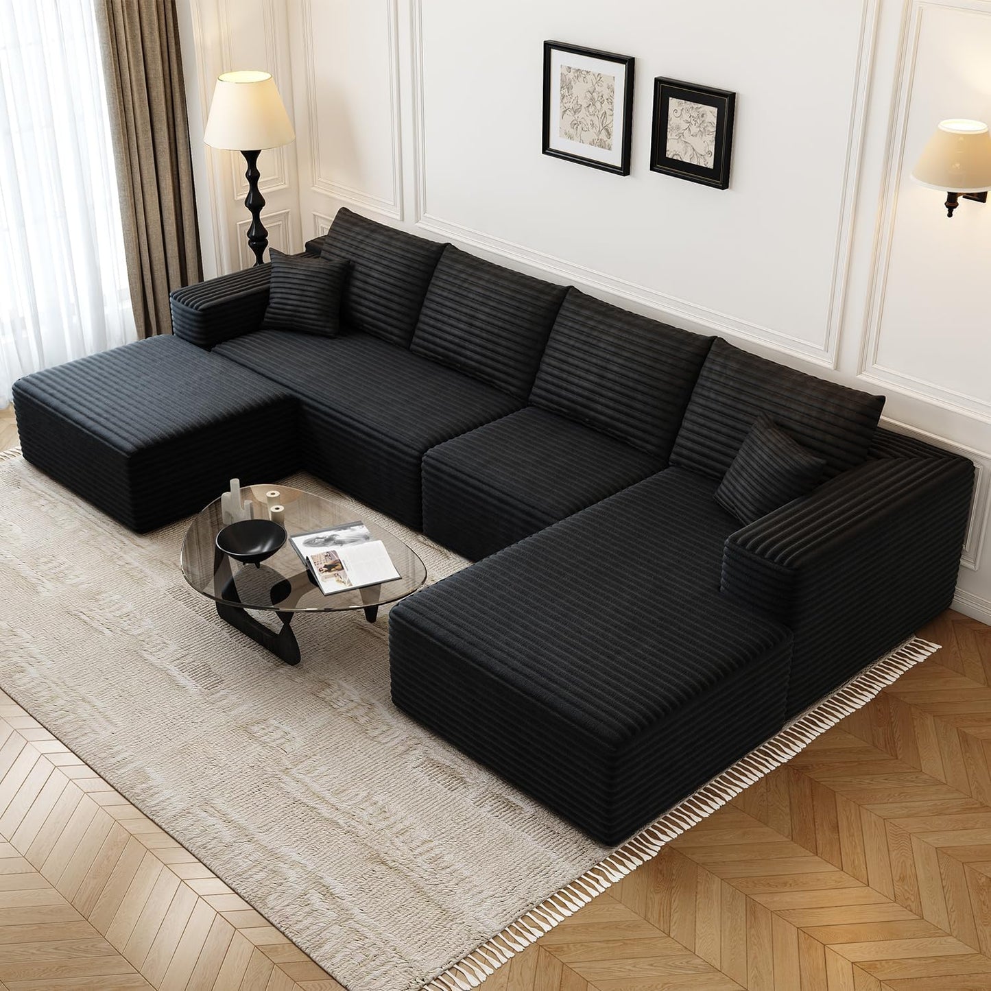 107.5" Cloud Modular Sectional Sofa Couch with L-Shape Chaise,Modern Minimalist Upholstered Couches for Living Room Bedroom,Deep Seat Corner Couch .No Assembly Required (Black,Left Facing Chaise)