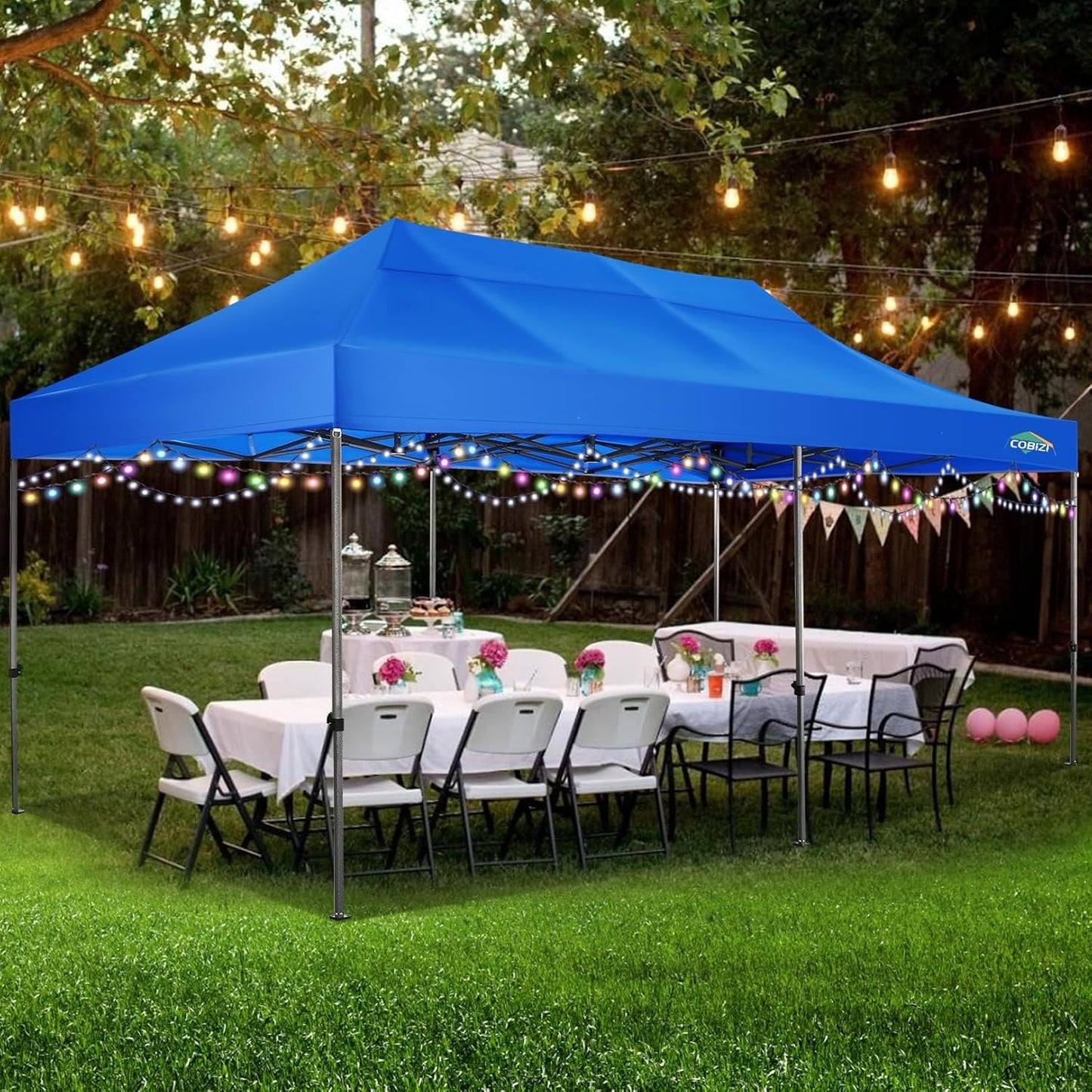 COBIZI 10x20 Heavy Duty Pop up Canopy Tent with 6 sidewalls Easy Up Commercial Outdoor Canopy Wedding Party Tents for Parties All Season Wind & Waterproof Gazebo with Roller Bag,Black(Frame Thickened)