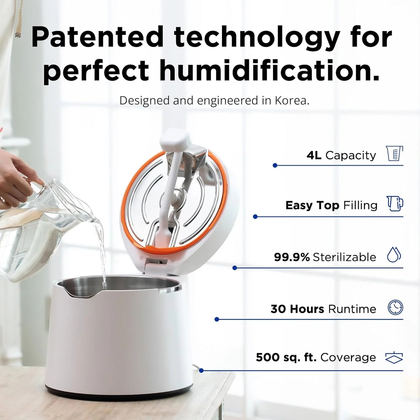 Carepod 31S Stainless Steel Humidifier, 1Gal/4L, Quiet, Filter-Free