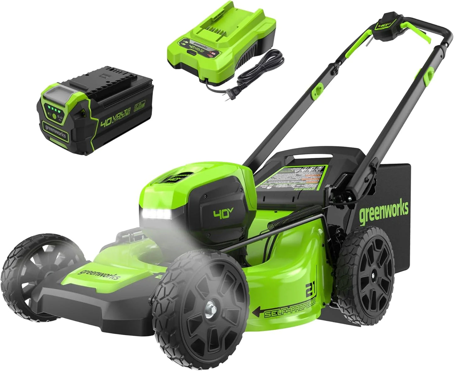Greenworks 40V 21" Self-Propelled Cordless Lawn Mower Brushless Motor, 5.0Ah Battery