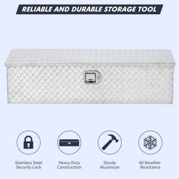 48 Inch Diamond Plate Truck Bed Tool Box with Shelf Silver